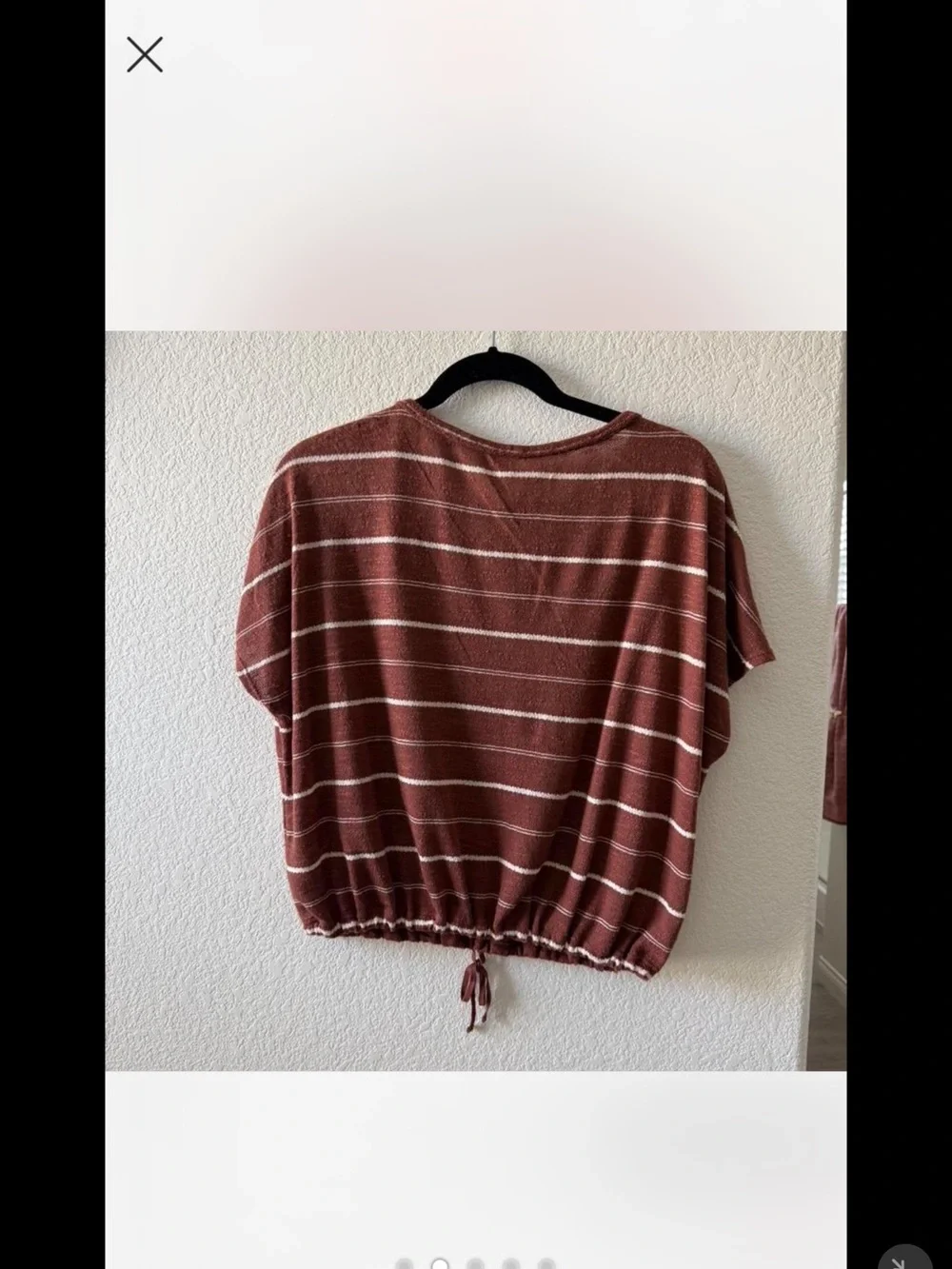 Max Studio Rust Striped Short Sleeve Drawstring Top